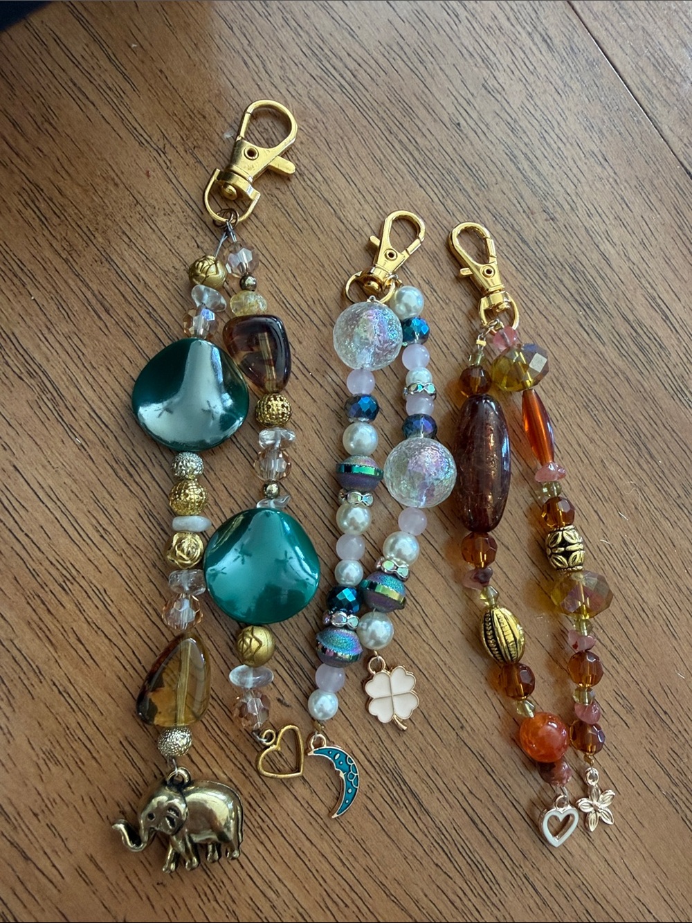 3 Handmade Beaded Charm Keychains